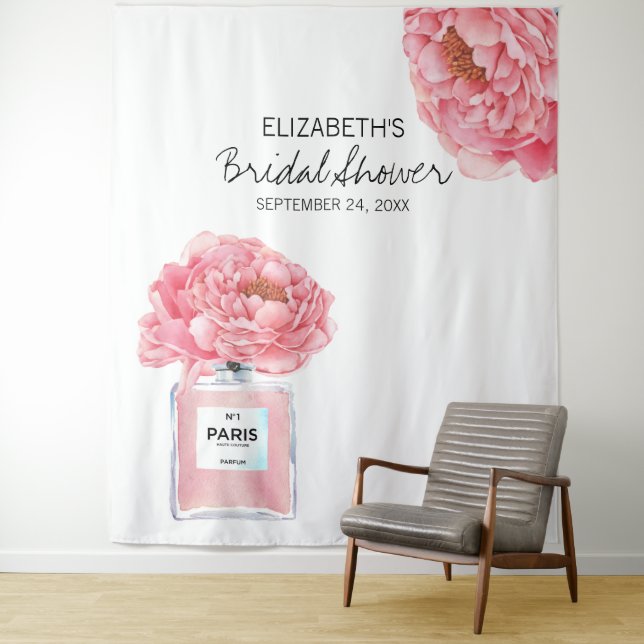 Peony Perfume Floral Bridal Shower Photo Backdrop Tapestry (In Situ)