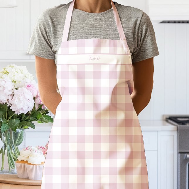Peony Pink Gingham Check Apron (Gingham Check Pink Apron)