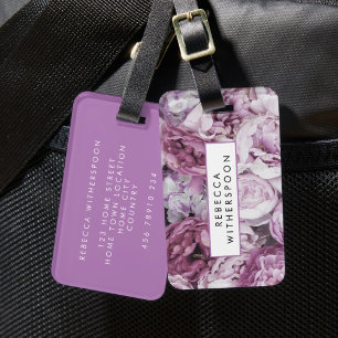 Peony Pink Roses Floral Flower Personalised Luggage Tag