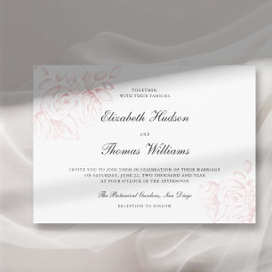 Peony Pink Sketch Modern Classic Stylish Wedding Invitation