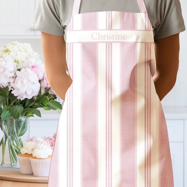 Peony Pink Vintage Stripe Apron (Vintage Stripe Apron Pink)