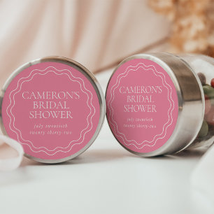 Peony Pink   Wavy Scallop Border Bridal Shower Classic Round Sticker