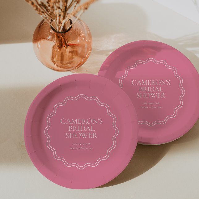 Peony Pink | Wavy Scallop Border Bridal Shower Paper Plate (Creator Uploaded)