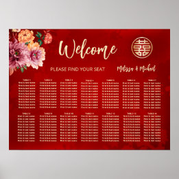 Peony Red Chinese Wedding Seating Chart