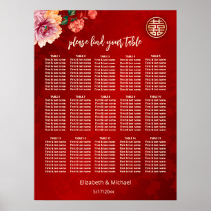Peony Red Chinese Wedding Seating Chart