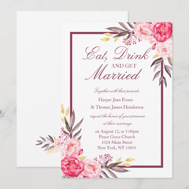 Peony Romance Wedding Invite (Front/Back)