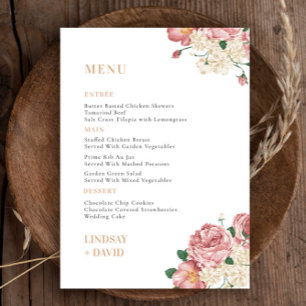 Peony Rose Bouquet Flowers Menu Card