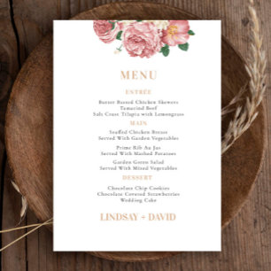 Peony Rose Bouquet Flowers Menu Card