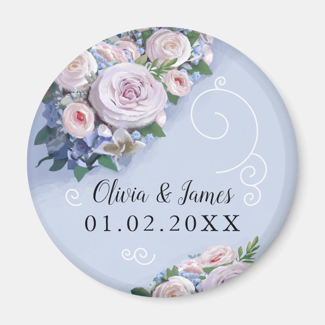 Peony Rose Couple Wedding Favours Elegant Magnet (Front)