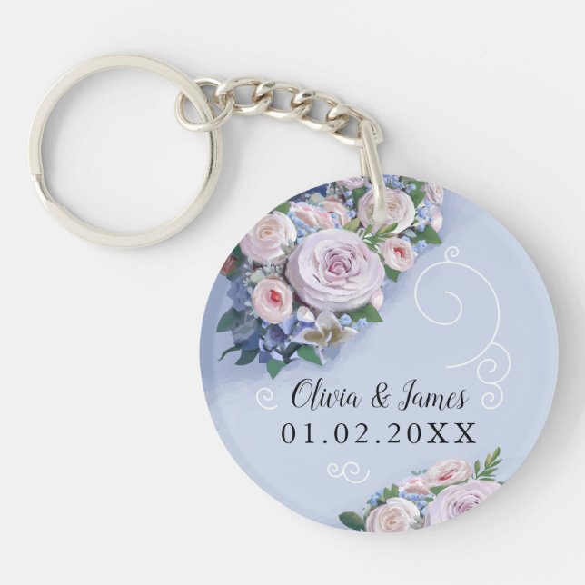 Peony Rose Couple Wedding Favours Floral Keychain (Front)