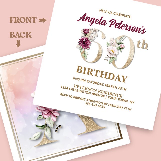 Peony Rose Floral 60th Birthday Party Invitation (Creator Uploaded)