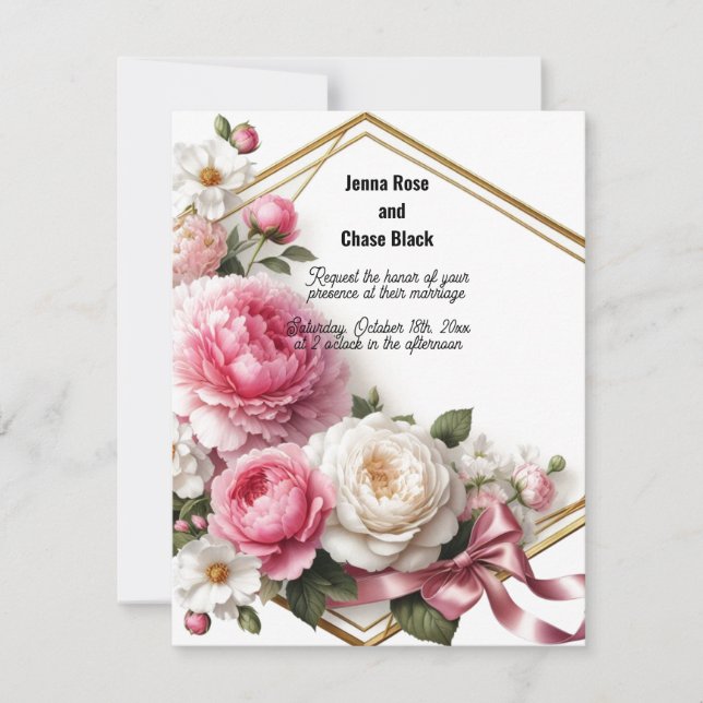 Peony Rose Geometric Wreath Wedding Invitation (Front)