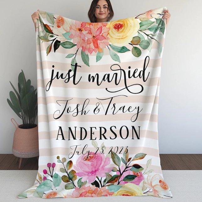 Peony Rose Just Married Announcement Photo Prop Fleece Blanket (Creator Uploaded)