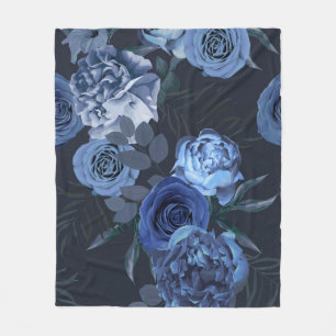 Peony Roses: Dark Floral Vintage. Fleece Blanket