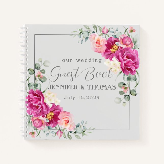 Peony & Roses Eucalyptus Greenery Guest Book (Front)