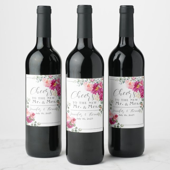 Peony & Roses Eucalyptus Greenery  Wine Label (Bottles)