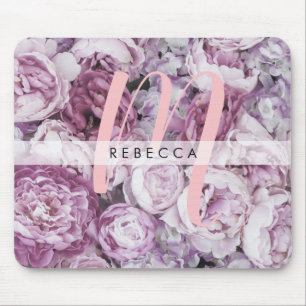 Peony Roses Floral Pink Monogram Mouse Mat