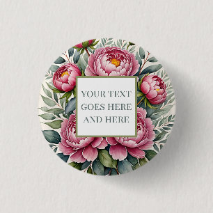 peony roses pink watercolor flowers  3 cm round badge