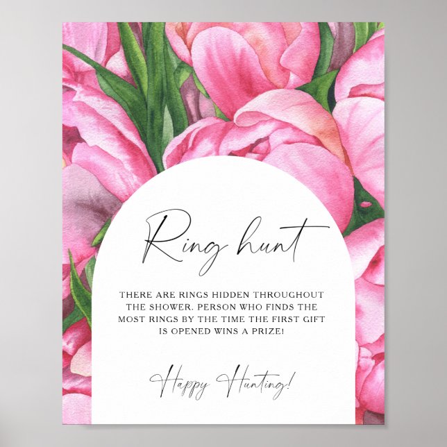 Peony roses - Ring hunt bridal shower game Poster (Front)