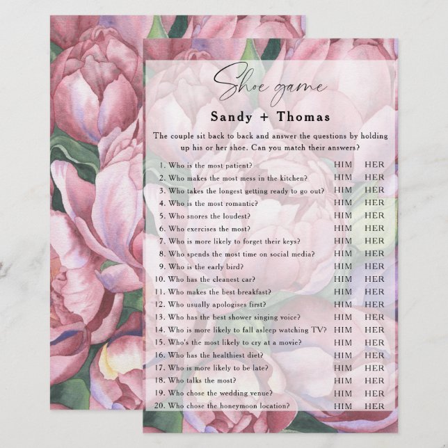 Peony roses - Shoe bridal game (Front/Back)