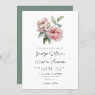 Peony Rustic Pink Floral Wedding Invitation