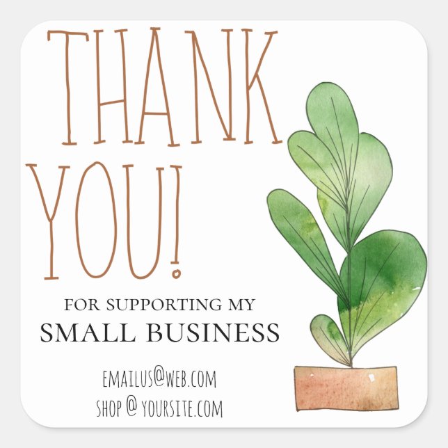 Peony Small Business Thank You Logo Customised Square Sticker (Front)