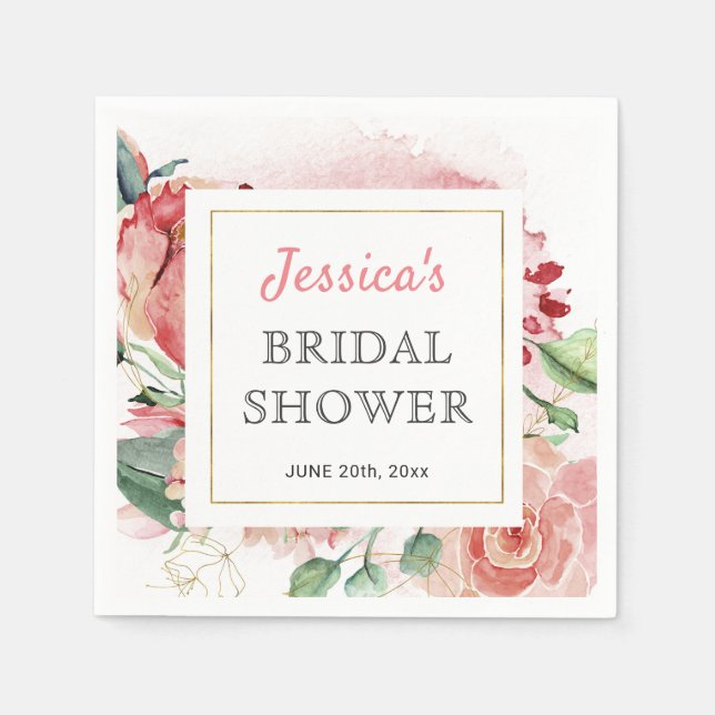 Peony Spring Bridal Shower Table Paper Cocktail Napkin (Front)