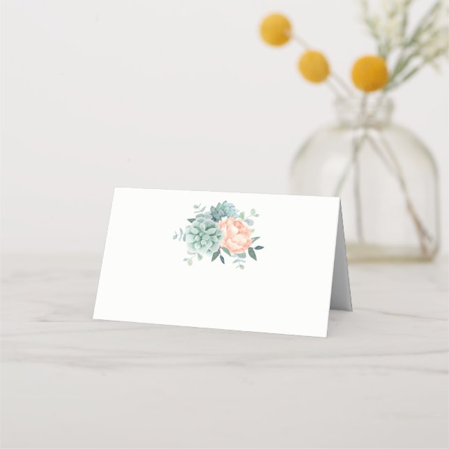Peony Succulent Foliage Watercolor Wedding Place Card (Front)