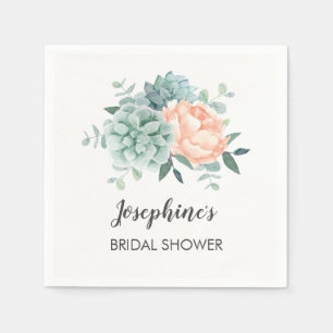 Peony Succulents Floral Watercolor Bridal Shower Napkin
