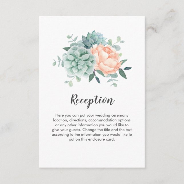 Peony Succulents Floral Wedding Enclosure Card (Front)