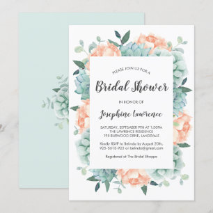 Peony & Succulents Watercolor Bridal Shower Invitation