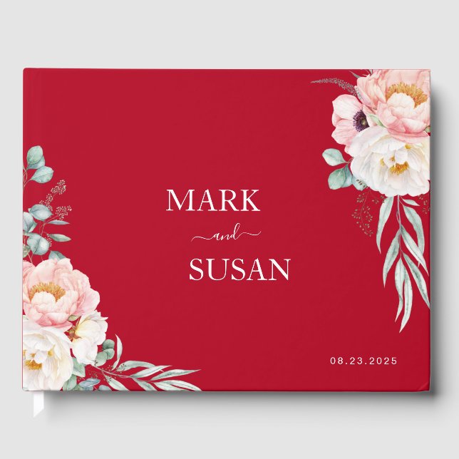 Peony Traditional Chinese Wedding (RED) Guest Book (Front)