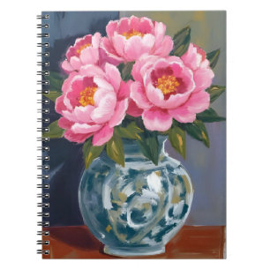 Peony Vase   Pink Flower Peonies Watercolor Notebook