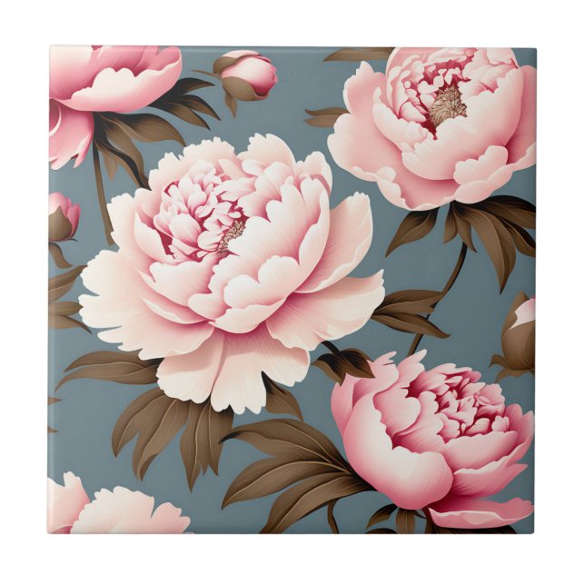 Peony Vintage Floral Pattern Tile (Front)