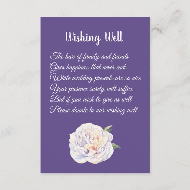 Peony Violet Purple Wedding Wishing Well Cards (Front)