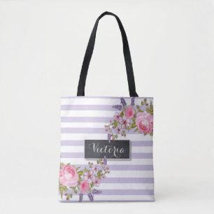 Peony Watercolor Floral Personalised Tote (purple) Bag