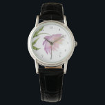 *~* Peony Watercolor Pink Lavender Popular Floral Watch<br><div class="desc">* A Lovely Lavender and pink on a glowing white background. This design is an impressive very pretty watercolor peony flower gracing the face of this women's classic and classy watch. * The strap is good quality black leather. The watch is timeless and its class will not go unnoticed. This...</div>