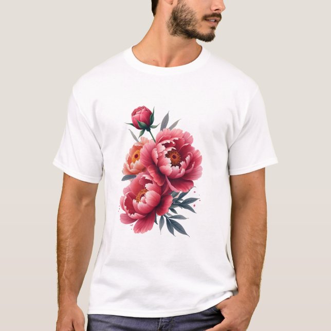 Peony Watercolor Splash - Bold Floral Expression T-Shirt (Front)