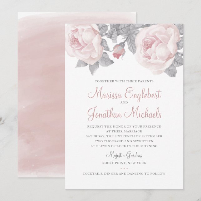 Peony Watercolor Wedding Invitation (Front/Back)