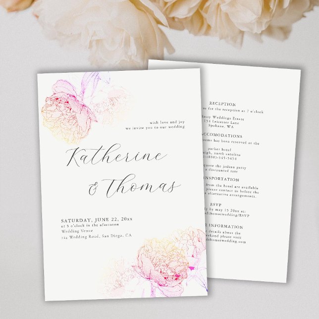 Peony Wedding Pink Rainbow Elegant Chic All in One Invitation (Creator Uploaded)