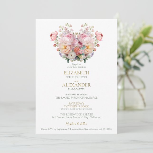 Peony Whisper Wedding Invitation (Standing Front)