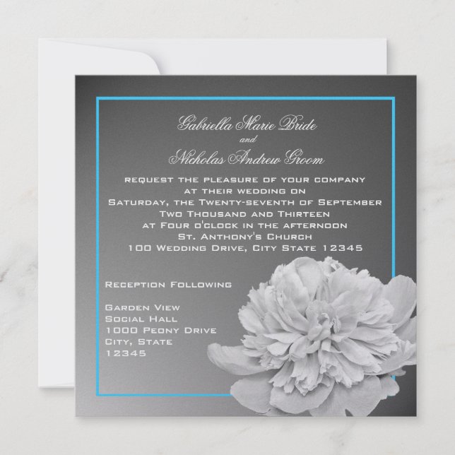 Peony White and Black with Customisable Colour Invitation (Front)