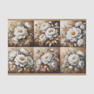 Peony White and Gold Oil Painting Decoupage Tissue Paper