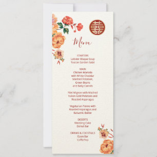 Peony White Chinese Wedding Menu Card
