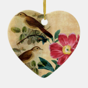 Peony with Nightingales Ceramic Tree Decoration