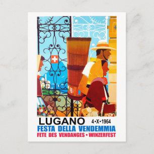 People are going to wine festival, Lugano Postcard