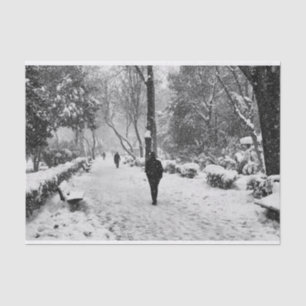 People at park in snowy winter day tissue paper