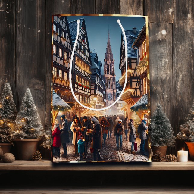 People at Strasbourg, France Christmas Market Medium Gift Bag (Creator Uploaded)