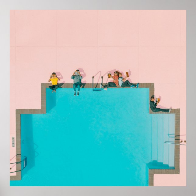 People beside pool illustration poster (Front)