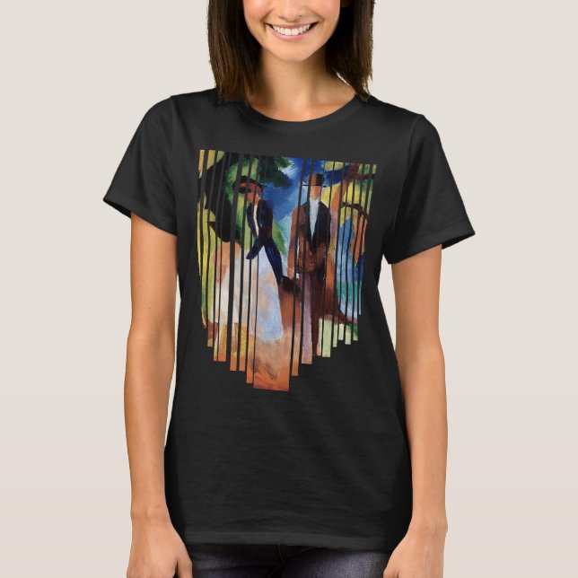 People by a Blue Lake Painting Illustration August T-Shirt (Front)